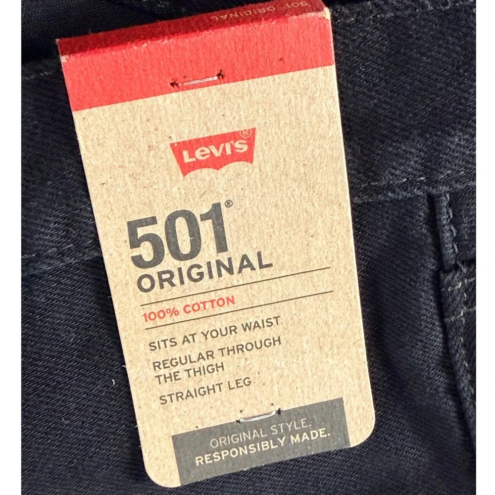 Levi's‎ 501 Original Jeans Mens 38x32 Black Button Fly Straight Leg NWT